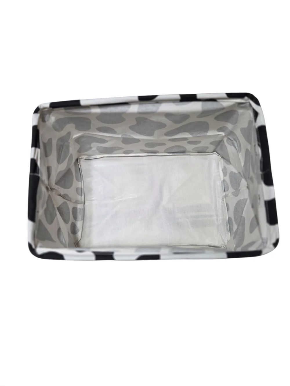 Huayee Rectangle White And Black Cow Print Storage Basket With Handles Set Of 2